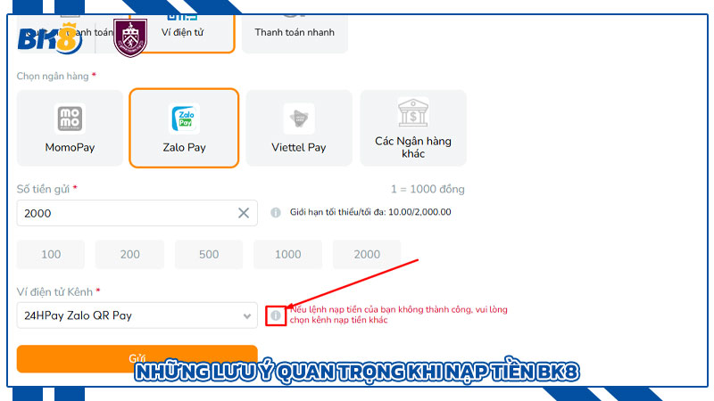 Những Lưu Ý Quan Trọng Khi Nạp Tiền BK8
